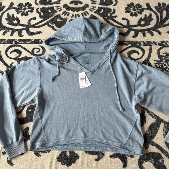 New American Eagle Outfitters Slate Blue V-Neck Hoodie - Picture 1 of 5